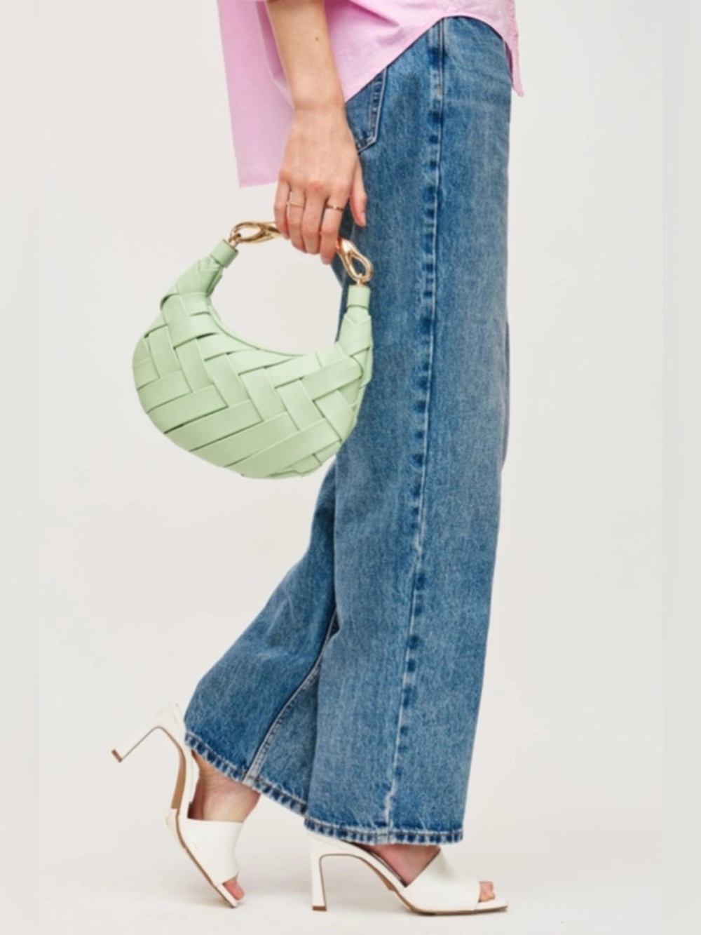 Urban Expressions Mint Green Woven Shoulder Bag with Gold Hardware